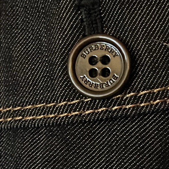 Burberry London Denim Nova Check Plaid Trim w Back Ruffle Button Up Jean Jacket - Picture 3 of 10